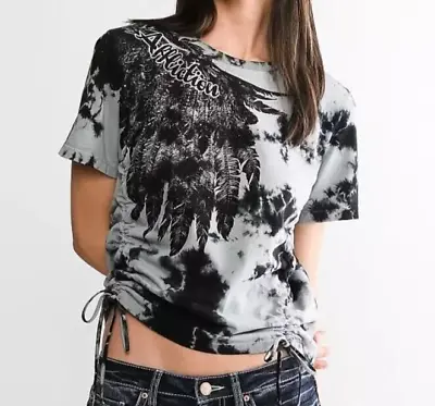 Affliction Women's SOUTH Short Sleeve Rouched Tie Sides T-Shirt SMALL NWT • $62.83