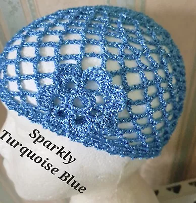 £8.99 • Buy SPARKLY TURQUOISE BLUE CROCHET LUREX HAT 70s 20s Fancy Dress Party Abb Gatsby