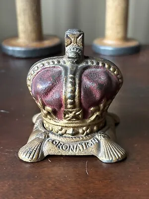 Vintage June 2 1953 Queen Elizabeth II Coronation Crown Cast Iron Coin Bank UK • $214.09