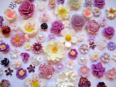 Flowers Embellishments Craft Flowers Beads Charms Flatback Cabochon White Purple • £14.99
