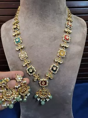 Kundan Necklace Meenakari Indian Jewelry Fashion Long Wedding Multicolor Jewelry • $75