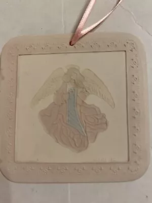 Wedge Porcelain Angel Ornament 1987  Pink 3.5” X 3.5” • $13.90