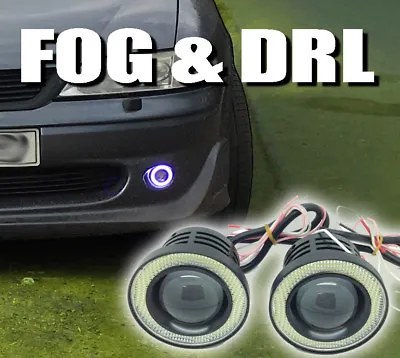 £15.10 • Buy Projector Cob LED Fog DRL Spot Lights Angel Eyes Pair Universal 3 Sizes Colours