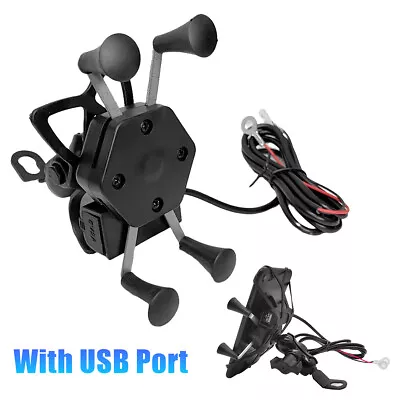 Motorcycle Motorbike Phone GPS Mirror Bracket Holder Mounts W/ USB Charger Port. • $11.93