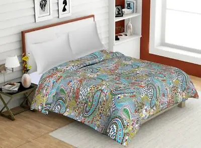 Grey Paisley Print Kantha Quilt Indian Handmade Bedspread Throw Cotton Blanket • £51.06