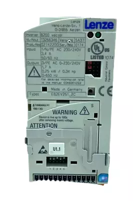 Lenze Inverter Type E82ev251_2c Vector 8200 Ac230/240v 3.4a (0.25kw/0.34hp) • $82