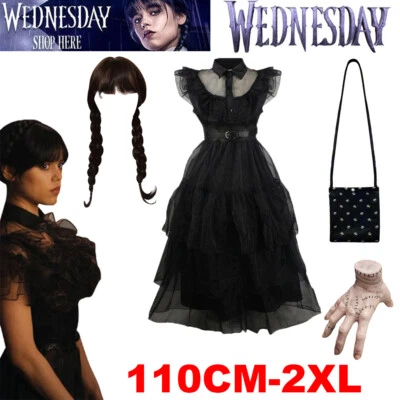 $21.99 • Buy The Addams Family Cosplay Wednesday Masquerade Dress Dancing Black Party Costume