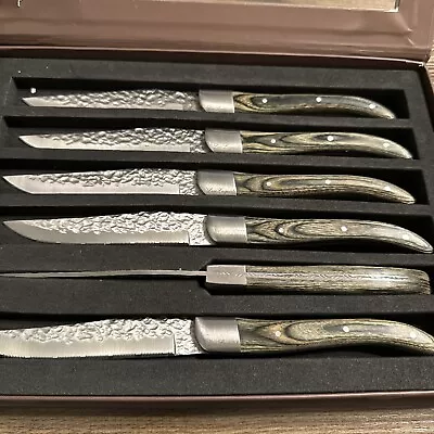 Amefa Lou Laguiole Vulcano Steak Knives Set Of 6 Hardened Hammered Stainles... • $40
