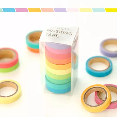 10 Roll Rainbow Tape Washi Sticky Paper DIY Scrapbook Adhesive Label Craft Set • $5.49