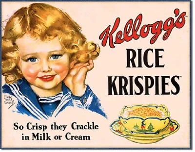 Kellogg's Rice Krispies Breakfast Cereal Retro Ad Kitchen Wall Decor Metal Sign • £21.19