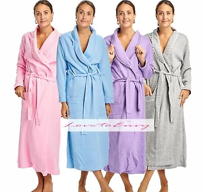 Ladies Dressing Gown 100% Cotton Soft Waffle Pattern Thick Womens Long Bathrobe • £15.95