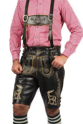 Men's Oktoberfest Black Leather Men Authentic Bavarian Lederhosen • $80