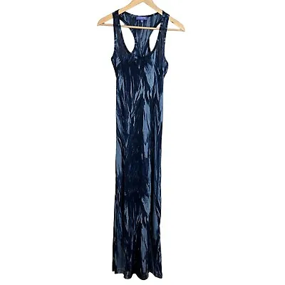 Vivienne Tam Maxi Dress XS Navy Blue Mesh Sheer Lined Printed Racerback Y2K • $124.98