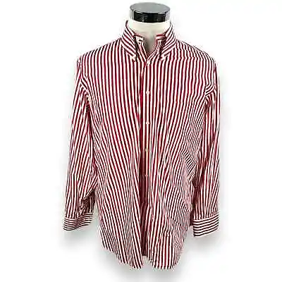 Maus & Hoffman Shirt Mens Large Red White Striped Egyptian Cotton Button Down • $34.99