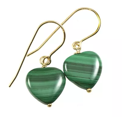 14k Gold Malachite Earrings Simulated Green Smooth Simple Teardrops Sterling • $33