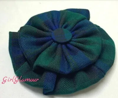 Black Watch Rosette Green Tartan Fabric Brooch Scottish Sash Wedding Costume Bow • £6.90