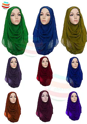 Womens Glitter Scarf Sparkle Shimmer Style Hijab Maxi Scarf Viscose Shiny Gliter • £4.75