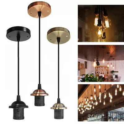 Light Pendant Fitting Ceiling Rose E27 Suspension Set 3 Colours Light Base UK • £6.99