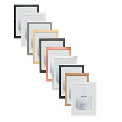 White Black Oak Silver WOODEN Photo Picture Frame Poster With White Mount A4 A3 • £31.99