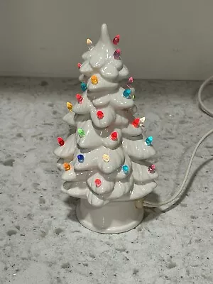 Vintage Lighted White CERAMIC CHRISTMAS TREE WITH BASE 7 H  Electric Switch • $39