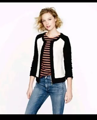 J Crew Xs Extra Small Boucle Colorblock Black White Double Zip Jacket • $24.99