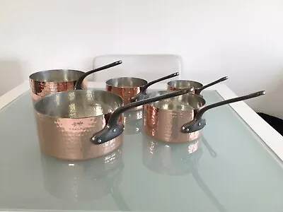 Set Of 5 Hammered Copper Pans Tin Lined Villedieu France ( Havard Mauviel ) 2 Mm • $370