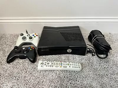 Xbox 360 S 250GB Slim Console Black + 2 Controller + Cables + Media Controller • $65