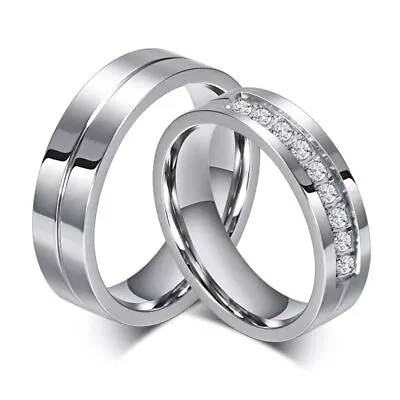 Couple Rings For Him And Her Stainless Steel Matching Promise Ring Princess C... • $30.99