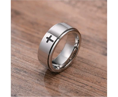 $34.75 • Buy Vnox Spinner Cross Ring For Men, Black Stainless Steel Rotatable Stress Release 