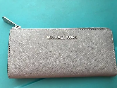 Nwt Michael Kors Jet Set Zip Around Wallet Leather Powder Blue Rare From 2015 • $89.99