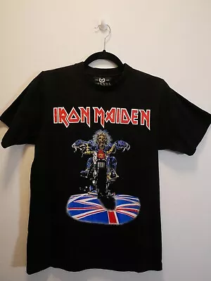 Iron Maiden  Dont Walk  Eddie On Motorcycle Small Black Cotton T Shirt • $19.99