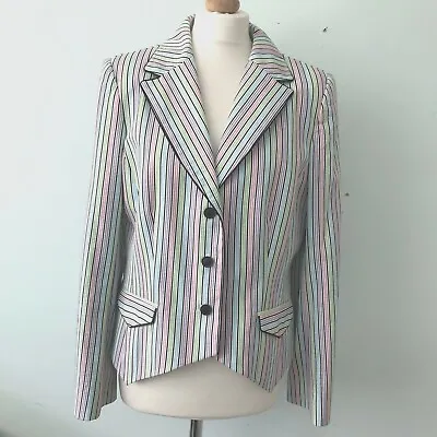 £150 • Buy Caroline Charles Pastel Striped Jacket Size 16 Pink Purple Blue Green White