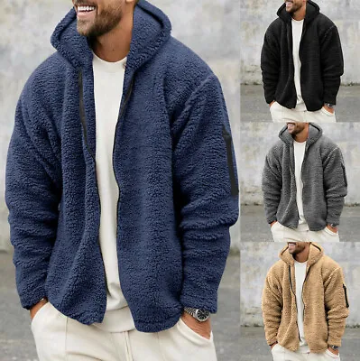 Men's Coat Double-Sided Faux Velvet Warm Jacket Loose Hooded Casual Jacket Slim • $39.54
