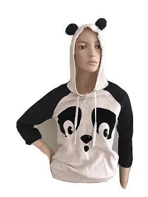 Cute Cotton Panda Hoodie Statement Hooded Jumper Hoody Uk 6 Eu 34 Us 2 Xs Bnwt • £19.99