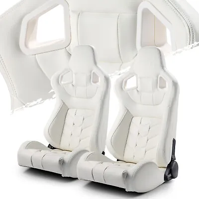 White PVC Reclinable Pure Series Sport Racing Seats Pair W/Slider Left/Right • $338.38