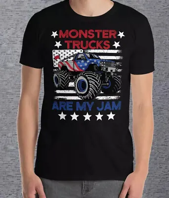 Boys Monster Truck American Flag Racing USA Patriotic Retro Unisex T-Shirt • $24.99