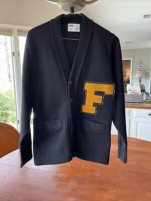 Vintage Fayette Co Ga Letterman Knit Big Letter  F  Varsity Cardigan Sweater • $24.99