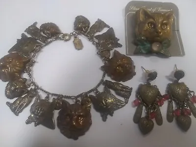 Set Vintage Pididdly Links Kingston NY Brass 20 CAT Kitties Charm Bracelet Lot • $95