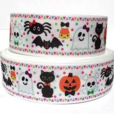 $1.09 • Buy GROSGRAIN RIBBON 5/8 , 7/8 ,1.5 , 3  Halloween Black Cats Pumpkins Printed Bulk 
