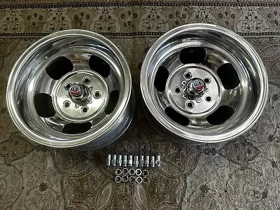 VINTAGE PAIR (2) 15x8.5 POLISHED REAL US INDY MAGS 5on5 CHEVY G10 VAN C10 TRUCK • $549.99