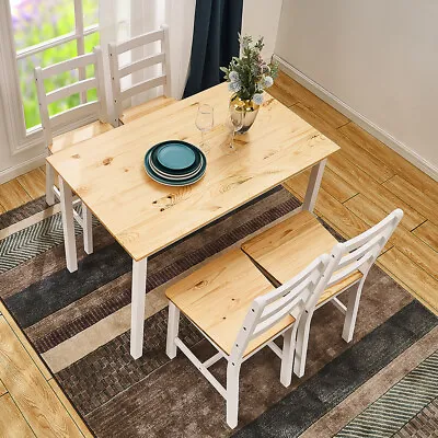 £159.99 • Buy Compact Solid Wooden Dining Table And 4 Chairs Set Home Kitchen Furniture New