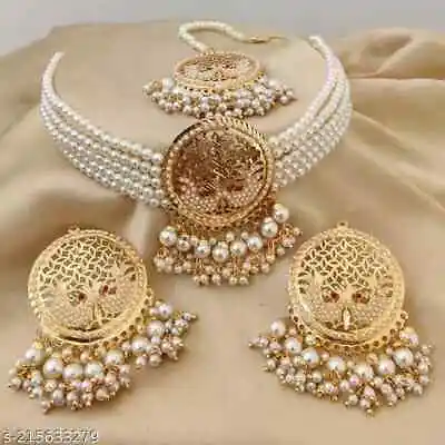 Indian Bollywood Gold Plated Kundan Choker Bridal Necklace Earrings Jewelry Set • $23.02
