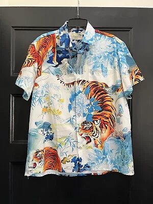 Royaura Tiger Print Hawaiian Short Sleeve Button Up SS Large  • $38.99