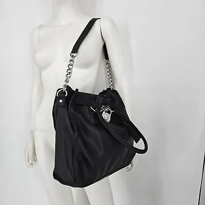 Michael Kors Hamilton Leather Hamilton Lock & Key Black Tote  Handbag • $35