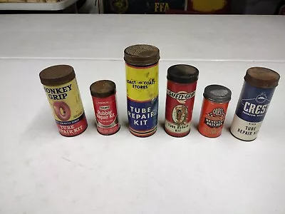 Vintage Lot Of 6 Advertising Tire Repair Kit Cans Texaco Crest Gross Monkey Grip • $69.95