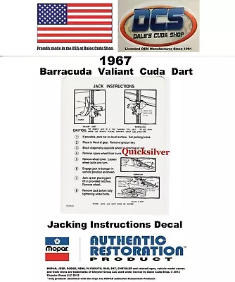 1967 Barracuda Dart All Models Jacking Instructions Trunk Lid Decal 2533529 USA • $6.99