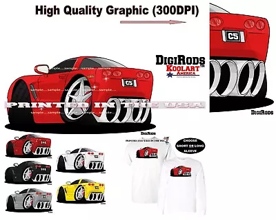 Chevrolet Chevy C5 Corvette Rear View DigiRods / Koolart Cartoon Car T Shirt  • $22.95