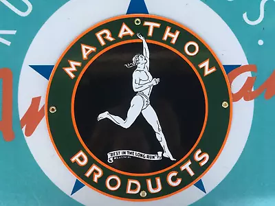 MARATHON PRODUCTS Top QUALITY Porcelain Coated 18 GAUGE Steel SIGN • $59.99