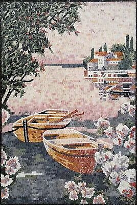 LS038 27.56 ×55.12  Coastal Boats Landscape Marble Mosaic Art • $1209