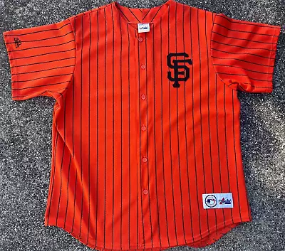 VTG 90s Majestic San Francisco Giants Pinstripe Baseball Jersey Sz XL Orange USA • $99